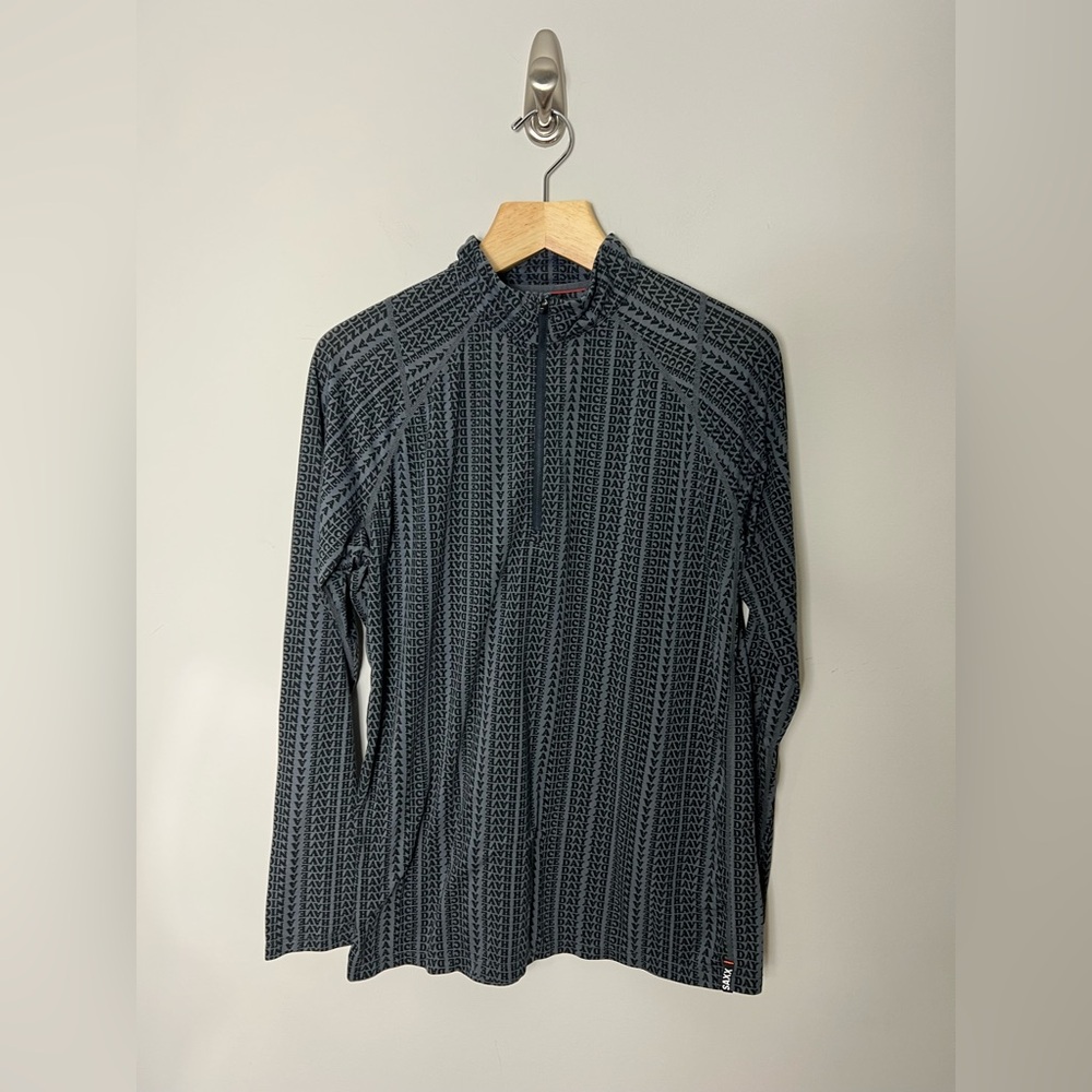 SAXX Men’s Quarter Zip Merino Wool Viewfinder Pullover HAVE A NICE DAY Print 140